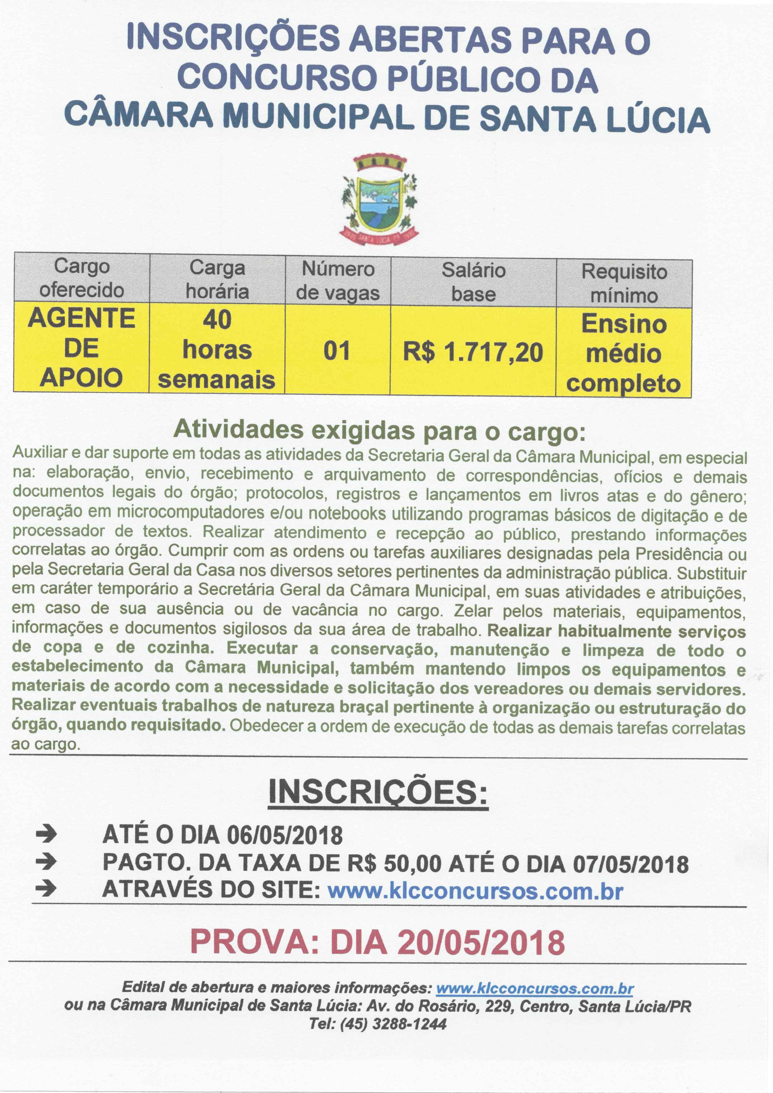 CONCURSO PÚBLICO DA CÂMARA MUNICIPAL - AGENTE DE APOIO